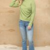 Soft Knit Mock Neck Top with Side Ruching – Avocado