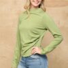 Soft Knit Mock Neck Top with Side Ruching – Avocado