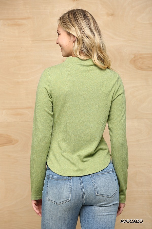 Soft Knit Mock Neck Top with Side Ruching – Avocado