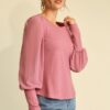 Knit & Chiffon Puff-Sleeve Top – Light Mauve