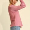 Knit & Chiffon Puff-Sleeve Top – Light Mauve