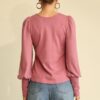 Knit & Chiffon Puff-Sleeve Top – Light Mauve