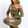 Cutout Ribbed Set – Olive Green Two-Piece