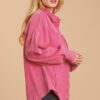 Mineral Wash Button-Down Top with High-Low Hem – Hot Pink