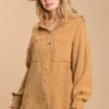 Mineral Wash Button-Down Top with High-Low Hem – Camel
