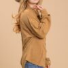 Mineral Wash Button-Down Top with High-Low Hem – Camel