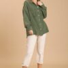 Mineral Wash Button-Down Top with High-Low Hem – Seaweed