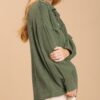 Mineral Wash Button-Down Top with High-Low Hem – Seaweed