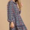 Button-Down Floral Dress with Crochet Trim – Navy