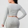Cropped Long-Sleeve Shirt & PU-Trim Mini Skirt Set, Grey