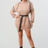 Double Zipper Hooded Mini Dress – Nude