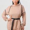Double Zipper Hooded Mini Dress – Nude