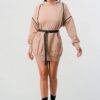 Double Zipper Hooded Mini Dress – Nude