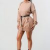 Double Zipper Hooded Mini Dress – Nude
