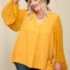 Plus Size Woven Chiffon Top with Voluminous Sheer Sleeves – Mustard