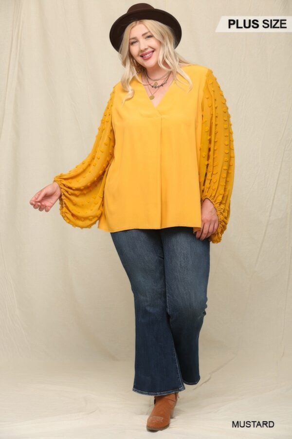 Plus Size Woven Chiffon Top with Voluminous Sheer Sleeves – Mustard