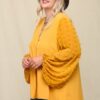 Plus Size Woven Chiffon Top with Voluminous Sheer Sleeves – Mustard