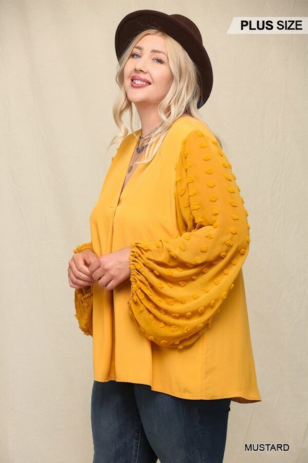 Plus Size Woven Chiffon Top with Voluminous Sheer Sleeves – Mustard