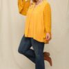 Plus Size Woven Chiffon Top with Voluminous Sheer Sleeves – Mustard