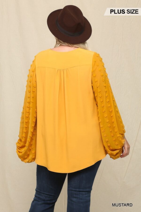 Plus Size Woven Chiffon Top with Voluminous Sheer Sleeves – Mustard