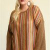 Plus Size Mixed Novelty & Solid Knit Loose Top – Hazelnut