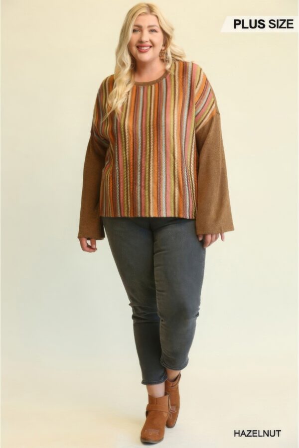 Plus Size Mixed Novelty & Solid Knit Loose Top – Hazelnut