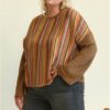Plus Size Mixed Novelty & Solid Knit Loose Top – Hazelnut