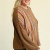 Plus Size Mixed Novelty & Solid Knit Loose Top – Hazelnut
