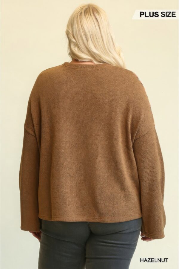 Plus Size Mixed Novelty & Solid Knit Loose Top – Hazelnut