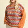 Novelty & Solid Mixed Knit Loose Top – Pumpkin (Plus Size)
