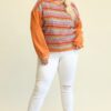 Novelty & Solid Mixed Knit Loose Top – Pumpkin (Plus Size)