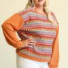 Novelty & Solid Mixed Knit Loose Top – Pumpkin (Plus Size)