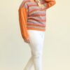 Novelty & Solid Mixed Knit Loose Top – Pumpkin (Plus Size)