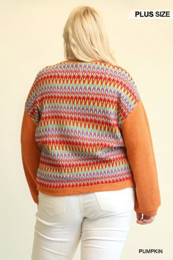 Novelty & Solid Mixed Knit Loose Top – Pumpkin (Plus Size)