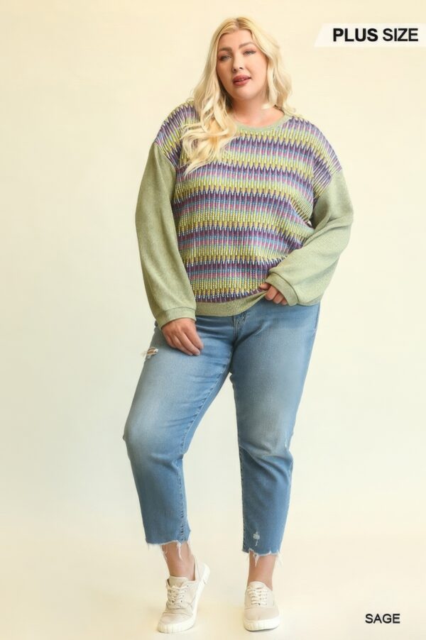 Plus Size Mixed-Knit Drop-Shoulder Top – Sage