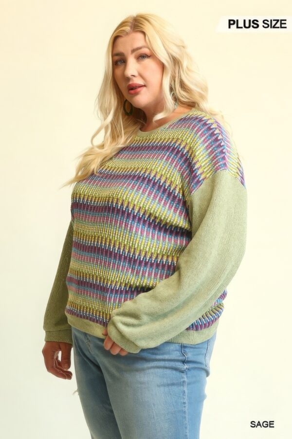 Plus Size Mixed-Knit Drop-Shoulder Top – Sage