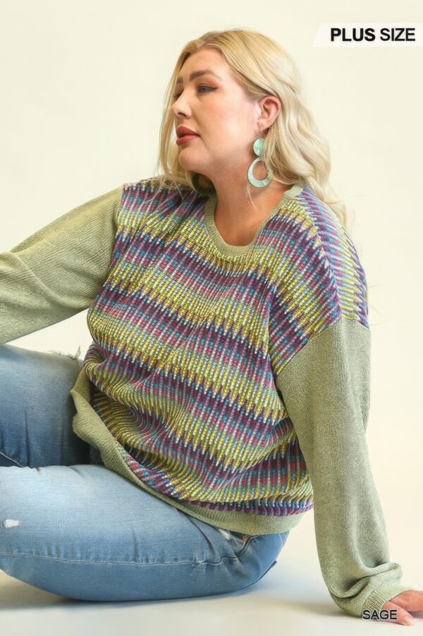 Plus Size Mixed-Knit Drop-Shoulder Top – Sage