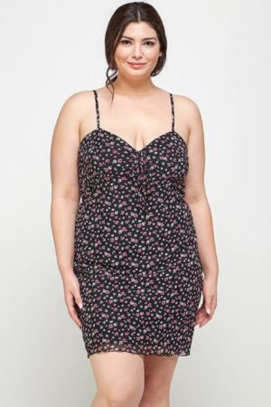 Plus Size Ditsy Floral Mesh Cami Dress – Black