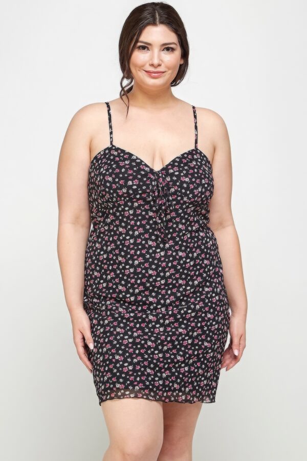 Plus Size Ditsy Floral Mesh Cami Dress – Black