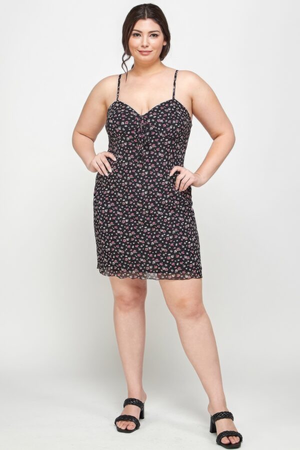 Plus Size Ditsy Floral Mesh Cami Dress – Black