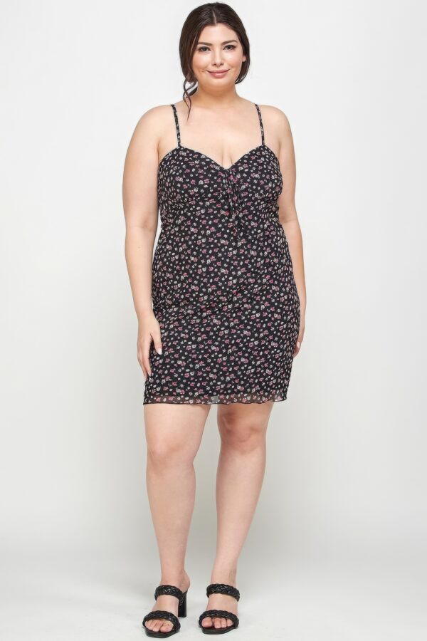 Plus Size Ditsy Floral Mesh Cami Dress – Black