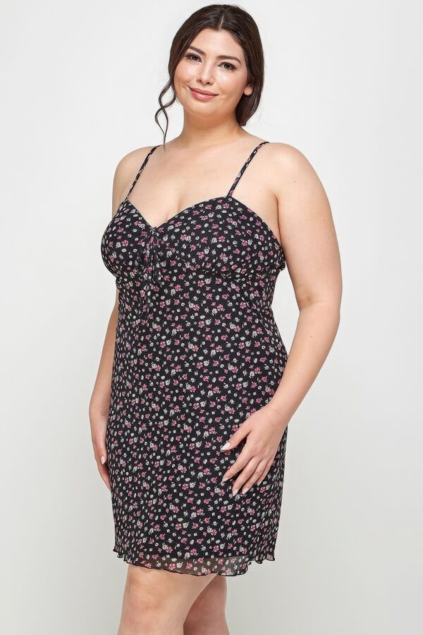 Plus Size Ditsy Floral Mesh Cami Dress – Black
