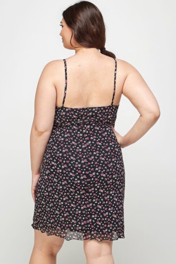 Plus Size Ditsy Floral Mesh Cami Dress – Black