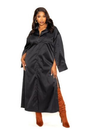 Cape Sleeve Shirt Dress – Plus Size, Black