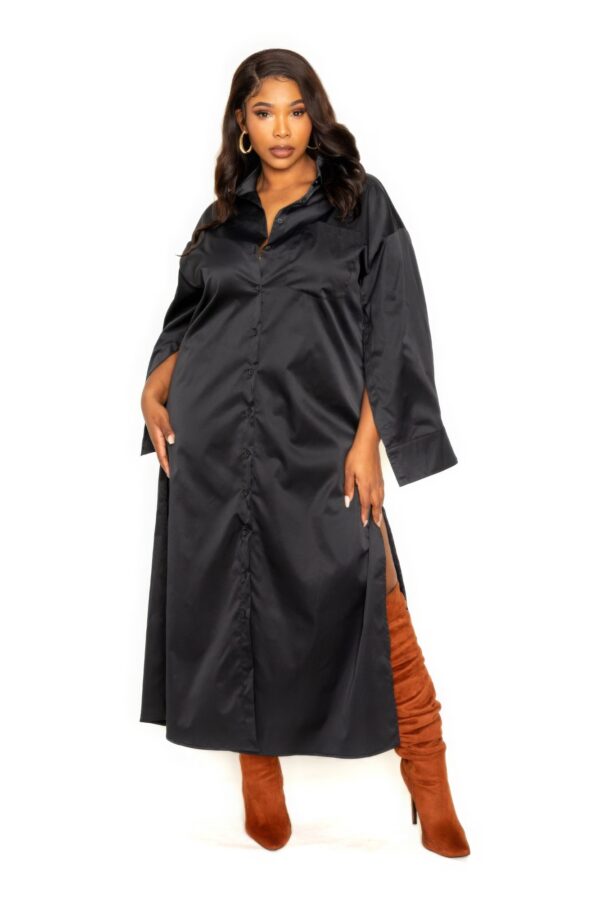 Cape Sleeve Shirt Dress – Plus Size, Black