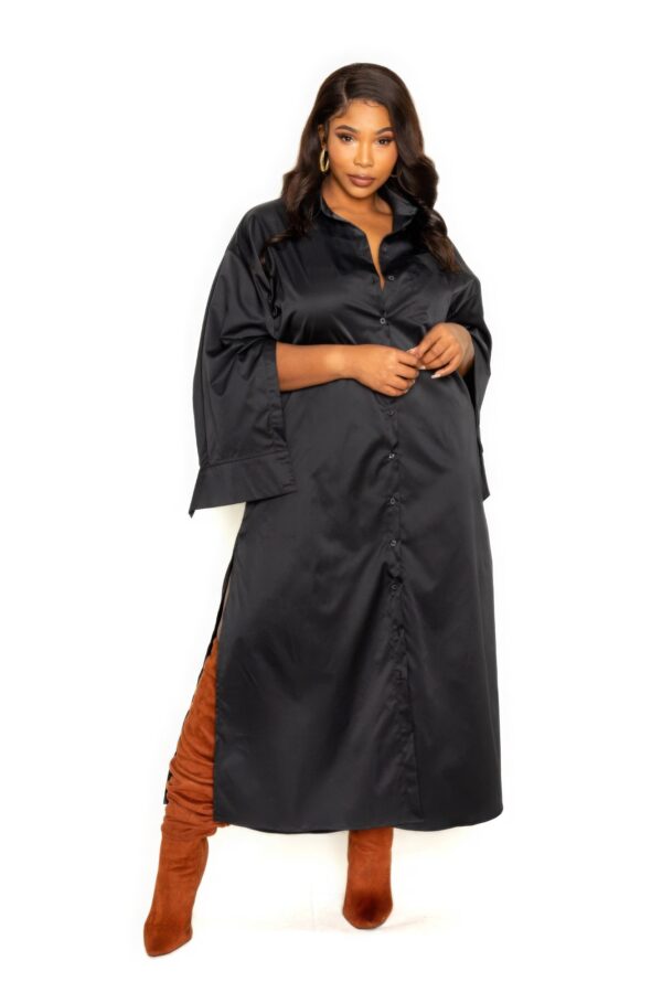 Cape Sleeve Shirt Dress – Plus Size, Black