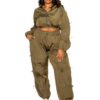 Plus Size Zip-Up Active Set with Cord Lock – Olive