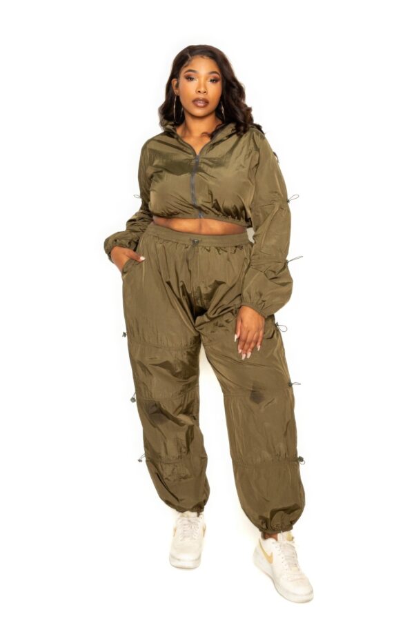 Plus Size Zip-Up Active Set with Cord Lock – Olive