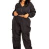 Plus Size Zip-Up Active Set with Cord Lock – Black