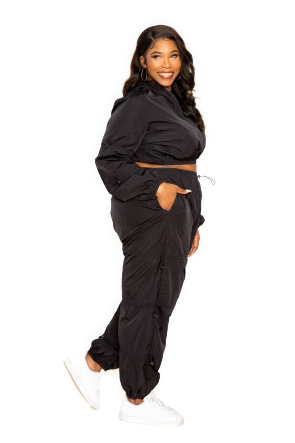 Plus Size Zip-Up Active Set with Cord Lock – Black